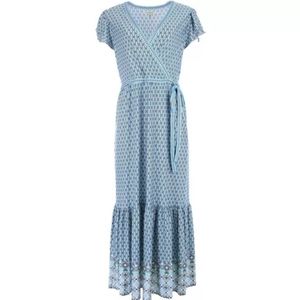 MAX STUDIO Womens Print Wrap Tie Short Flutter Sleeve Dress